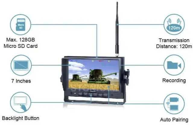 Digital trådløs 7'' ryggekameraskjerm for kamera DW691 