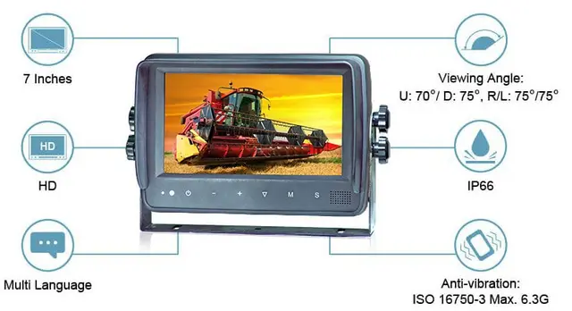 7" vanntett HD skjerm med 3 kamerainnganger