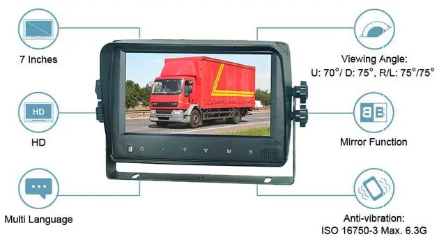 7" HD skjerm med touch knapper fra 24C til lastebil og maskiner