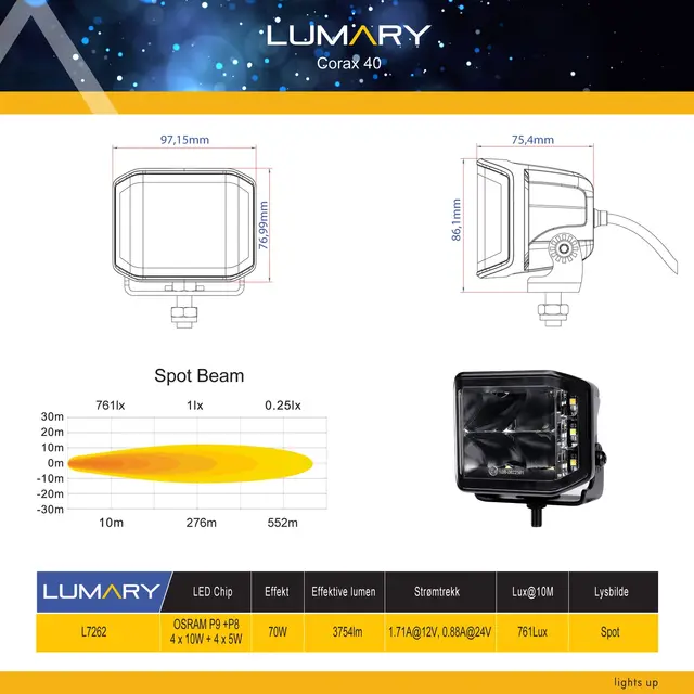Lumary Corax 40 | Wide spot E-merket fjernlys
