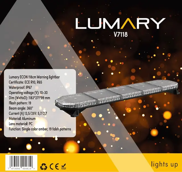 Lumary ECON 118cm  varsellysbjelke Med R65 sertifikat, for 12 og 24 volt 