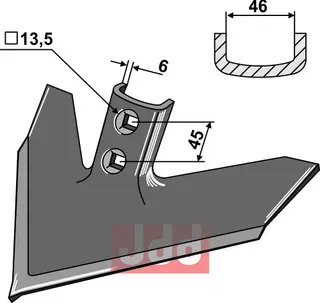 Kultivatortann til Case IH, John Deere 305 mm - Tykkelse 6 mm