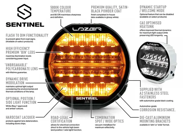 Lazer® Sentinel 9 Elite GEN2 fjernlys Sort. 9 tommer. 15232lm. Parklys 