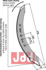 Stubharvespiss 510x75x10mm - venstre drejet