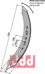 Stubharvespiss 510x75x10mm - h&#248;yre drejet