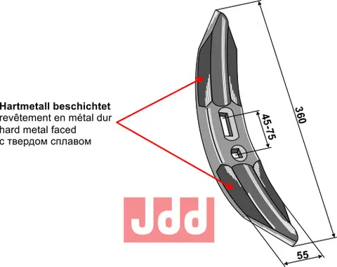 Kultivatorskjær til Amazone 360 mm - 55 mm arbeidsbredde