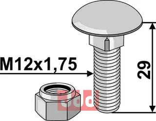 Bolt  M12x1,75x29 - 8.8 m. Låsemutter