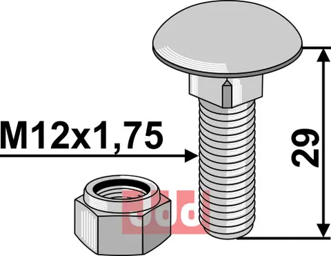 Bolt  M12x1,75x29 - 8.8 m. L&#229;semutter