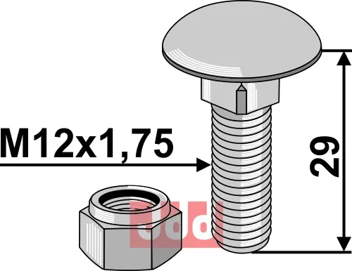 Bolt  M12x1,75x29 - 8.8 m. Låsemutter - JDD Utstyr