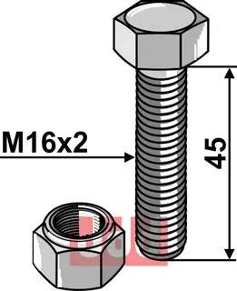 Bolt  M16x2x45  - 8.8 m. Låsemutter