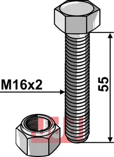 Bolt M16x2x55 m. Låsemutter