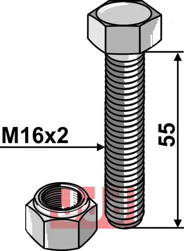 Bolt M16x2x55 m. Låsemutter - JDD Utstyr