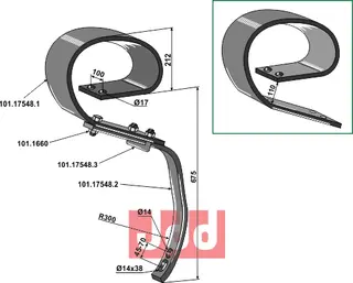 Spring tine system GOLIATH Høyde: 887mm, Bredde: 100mm