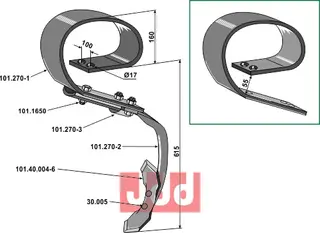 Spring tine compl. with share For Doublet-Record, høyde 775mm