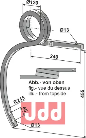 Doble spiralfjærer, høyre Materialmål: 25x25, Radius: 245