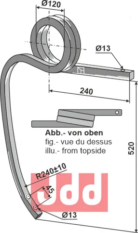 Doble spiralfjærer, høyre Materialmål: 25x25, Radius: 245±10