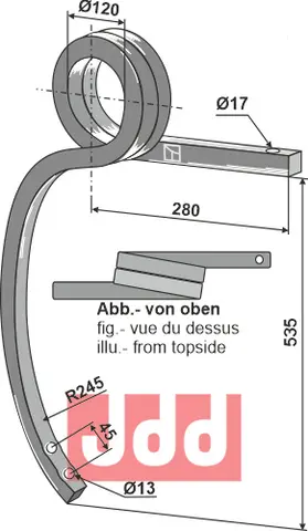 Doble spiralfjærer, høyre Materialmål: 30x30, Radius: 245