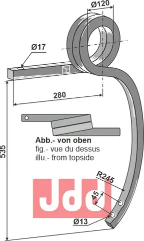 Doble spiralfjærer, venstre Materialmål: 30x30, Radius: 245