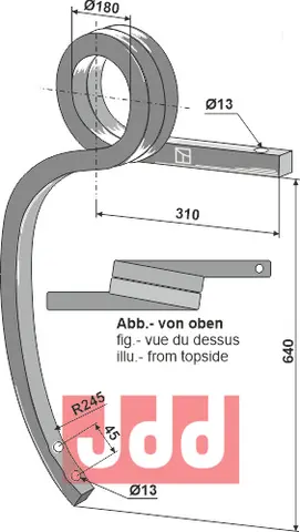 Dobbel spiralfjær, høyre Materialmål 40x40, radius 245mm