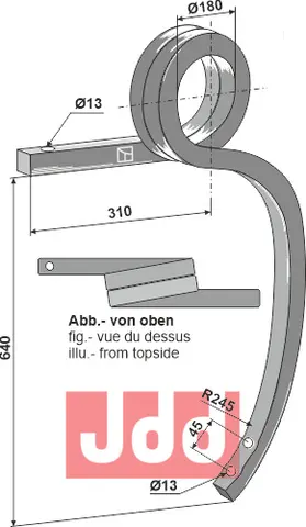 Dobbel spiralfjær, venstre Materialmål 40x40, radius 245mm