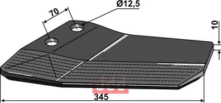 Erstatningsvinger til Lemken L: 345mm, H: 12,5mm, hardmetall