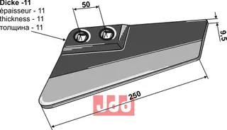 Erstatningsvinger - venstre 250mm lengde, 9,5mm tykkelse