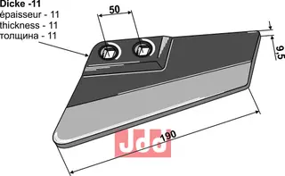 Erstatningsvinge venstre til Köckerling L: 190mm, tykkelse: 9,5mm