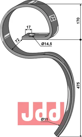 Harrow tine til Einböck 50x13, høyde 645 mm