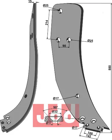Subsoiling shank - right model Lengde 880 mm, tykkelse 15 mm