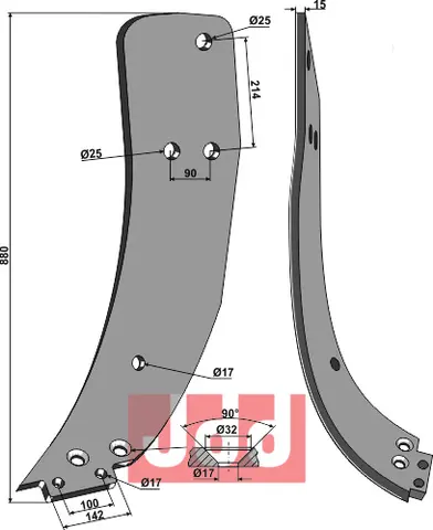 Subsoiling shank - left model Lengde 880 mm, tykkelse 15 mm
