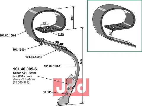Spring tine compl. med share System David I, 725 mm høy