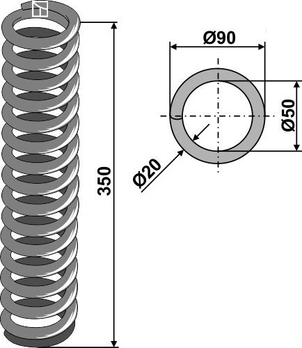 Trykkfjær Ø90x350 Ø90mm, 350mm høyde