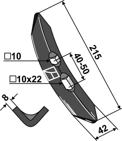 Harvspiss 215x42x8 mm hull 10 - 10x22, avst. 40-50