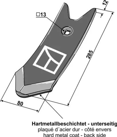 Skjærspiss 285x80x12 mm Hardmetall hull 13