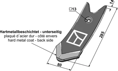 Skjærspiss 285x80x14 mm Hardmetall hull 13