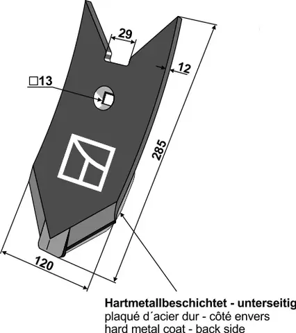 Skjærspiss 285x120x12 mm Hardmetall Passer til Lemken Kristall