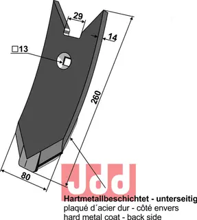 Skjær-spiss 260x80x14mm - WolframCarbid Lemken Karat