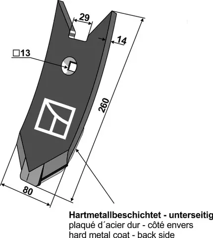 Skjærspiss 260x80x14 mm Hardmetall Passer til Lemken Karat