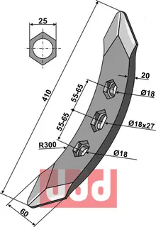 Stubharvespiss 410x60x20mm (3 h - 55-65) Kverneland