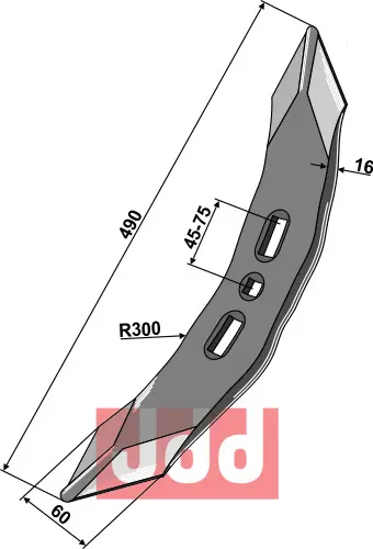 Stubharvespiss 490x60x16mm (3 h - 45-75) - JDD Utstyr