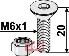 Umbracobolt M6x1x20 - 10.9 m. Låsemutter