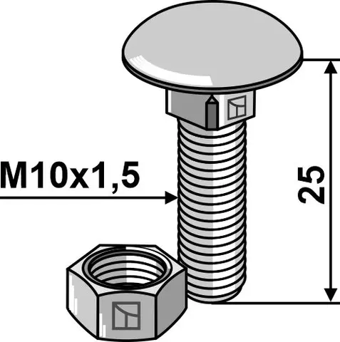Bolt M10x1,5x25 galvanisert M10x1,5, 25 mm, kvalitet 4.6