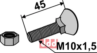 Plogbolt DIN 608 M10x1,5x45 med Mutter