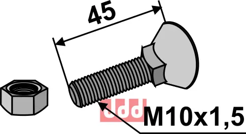 Plogbolt DIN 608 M10x1,5x45 med Mutter - JDD Utstyr