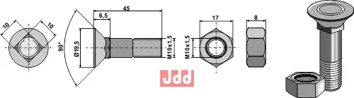Plogbolt M10x1,5x45 med Mutter - JDD Utstyr