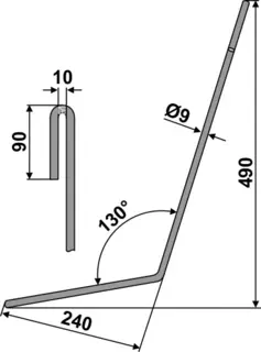 Following tine Ø9mm, høyre Ø9mm, høyre etterløpstind