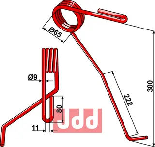 Etterløpstind Ø9mm, front venstre Ø9mm, Lemken etterløpstind