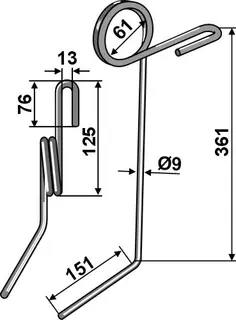 Following tine Ø9mm Ø9mm, maskinmerke ukjent