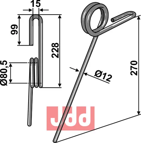 Following tine til Great Plains Ø12mm, 270mm lengde