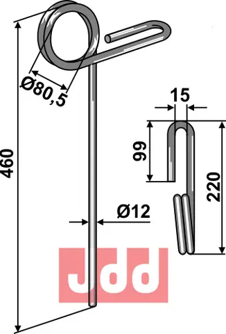 Following tine til Great Plains Ø12mm, lengde 460mm